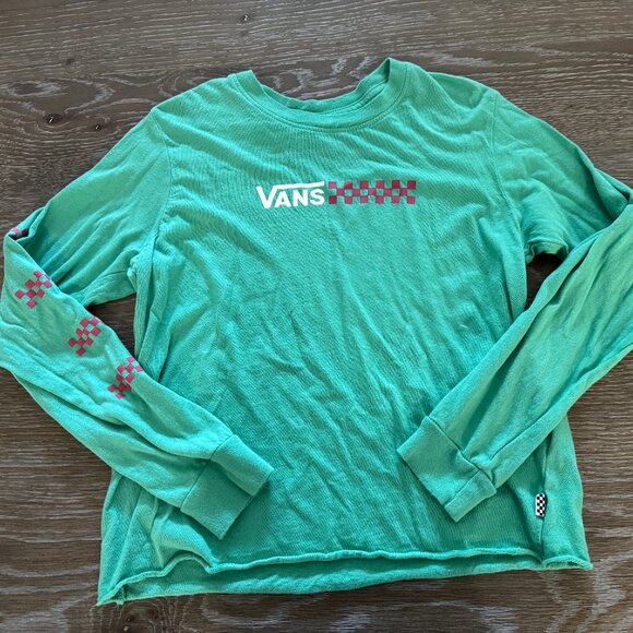 Girls Vans Green/pink checkered long sleeve t-shirt tee top size Small 7/8 - Picture 1 of 3